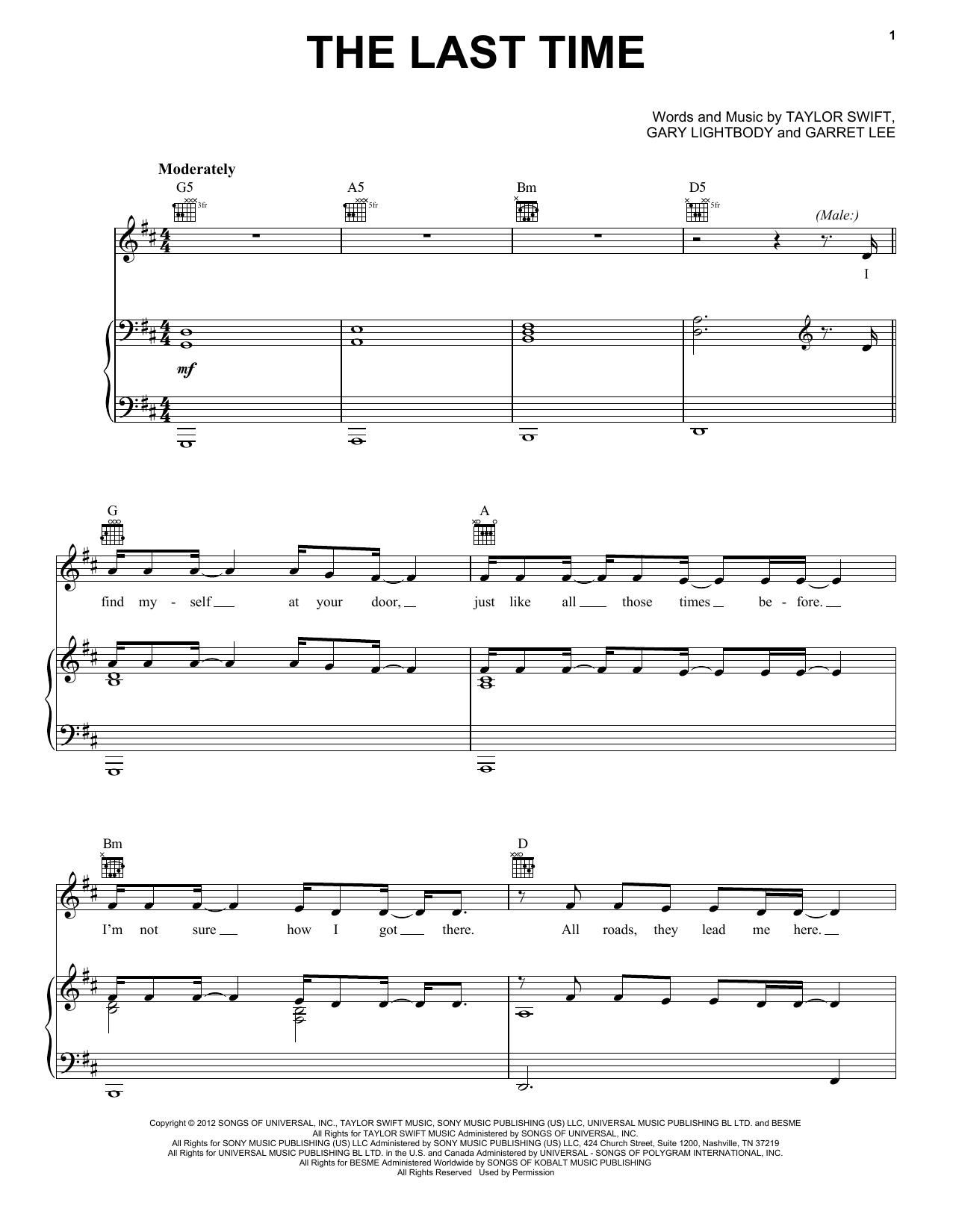 Download Taylor Swift The Last Time Sheet Music