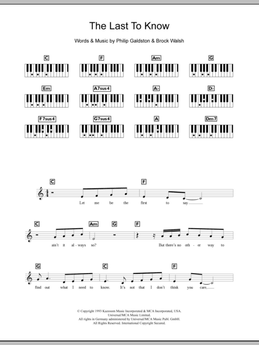 Download Celine Dion The Last To Know Sheet Music