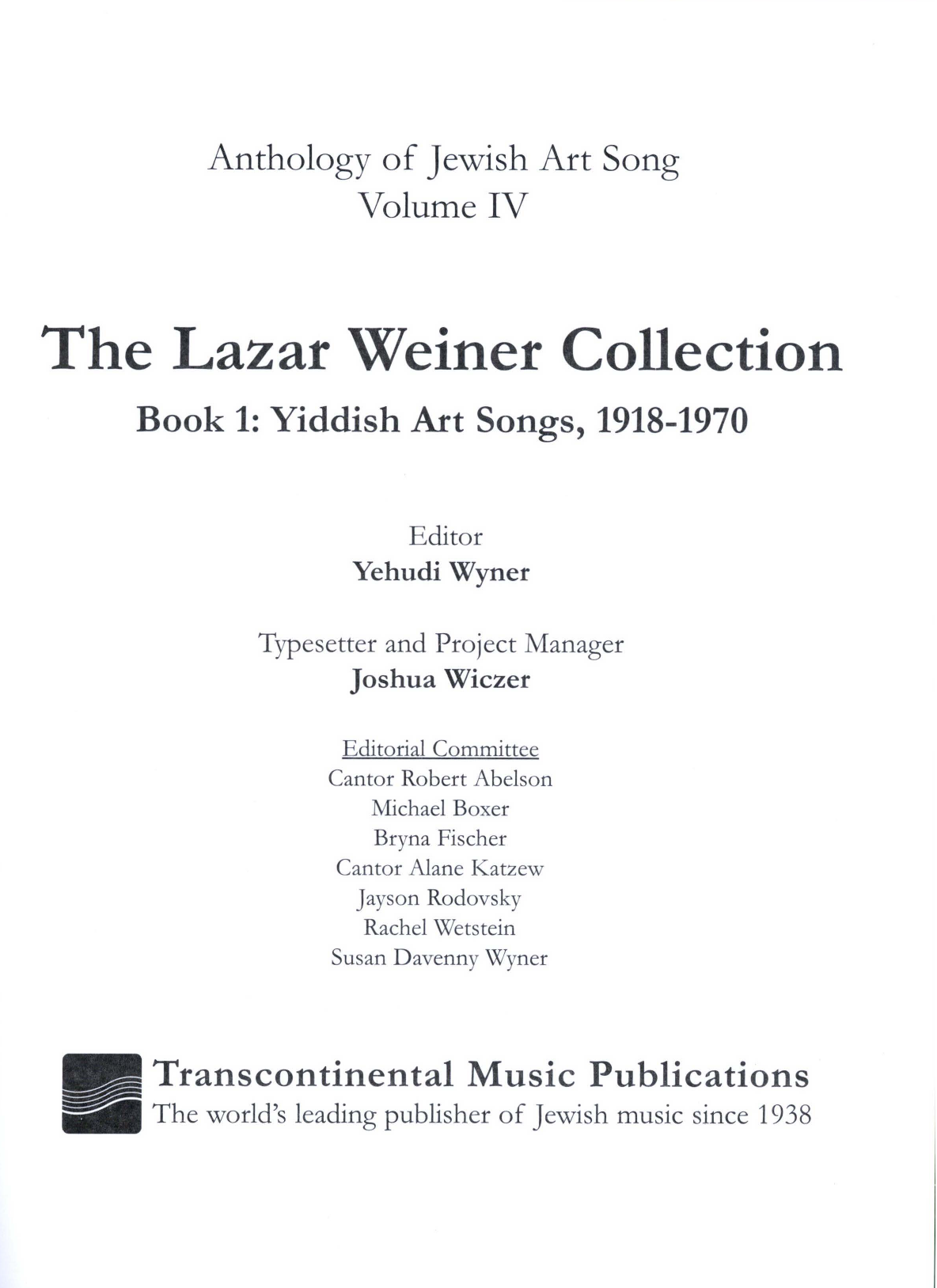 Download Yehudi Wyner The Lazar Weiner Collection - Book 1: Y Sheet Music