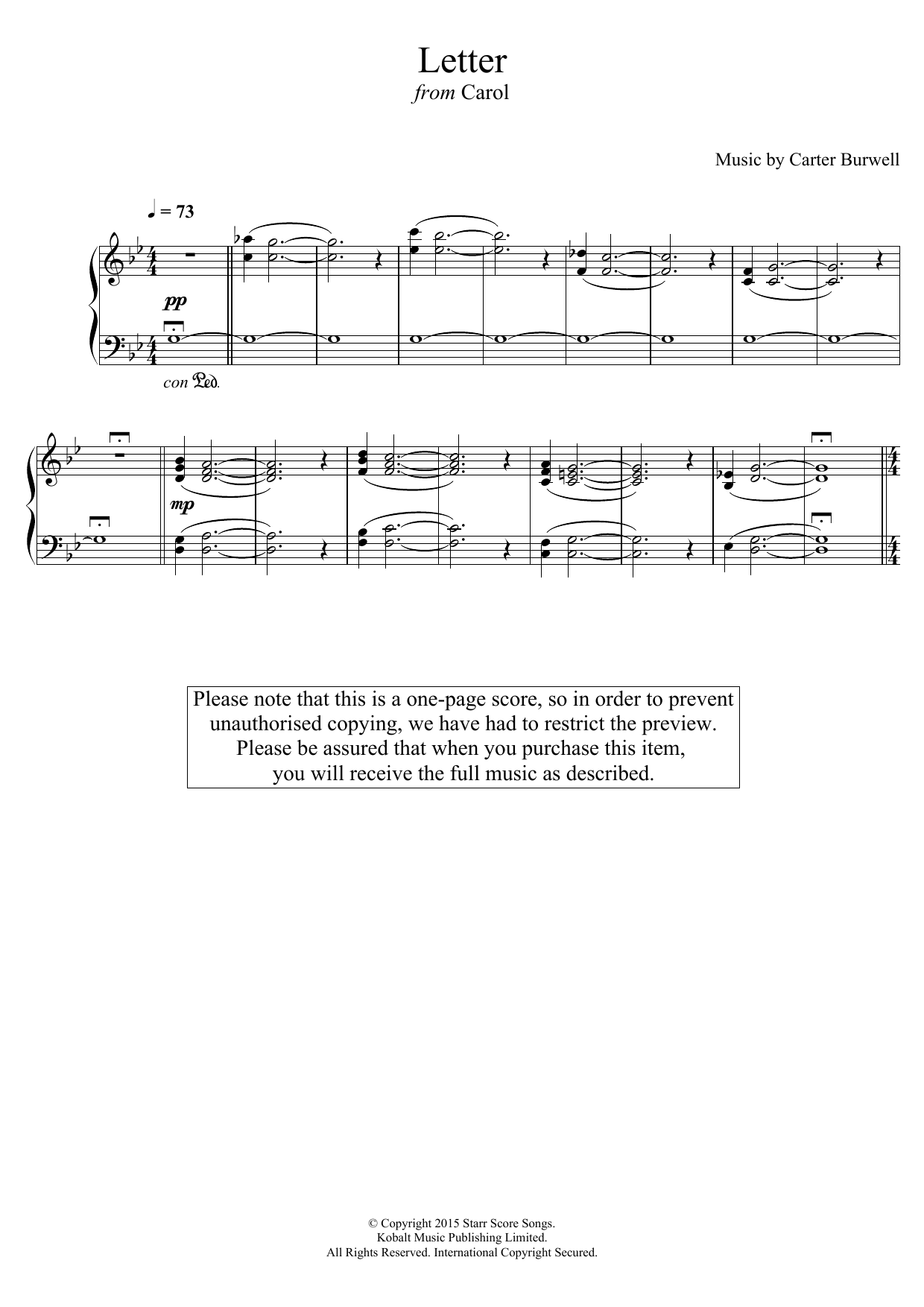 Download Carter Burwell The Letter (from 'Carol') Sheet Music