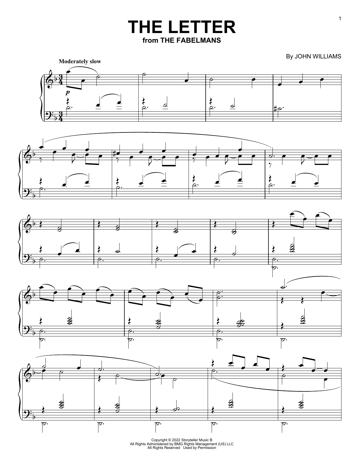 Download John Williams The Letter (from The Fabelmans) Sheet Music