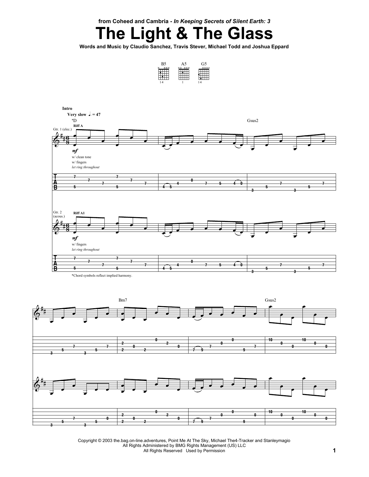 Download Coheed And Cambria The Light & The Glass Sheet Music