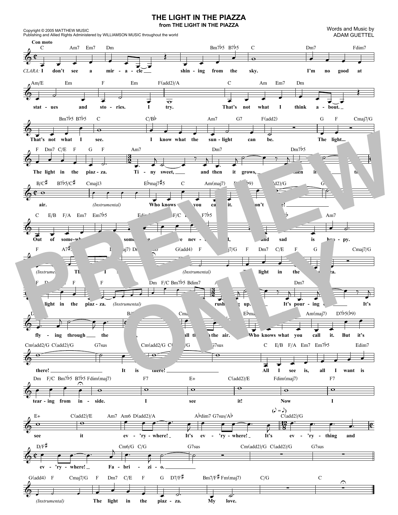 Download Adam Guettel The Light In The Piazza Sheet Music