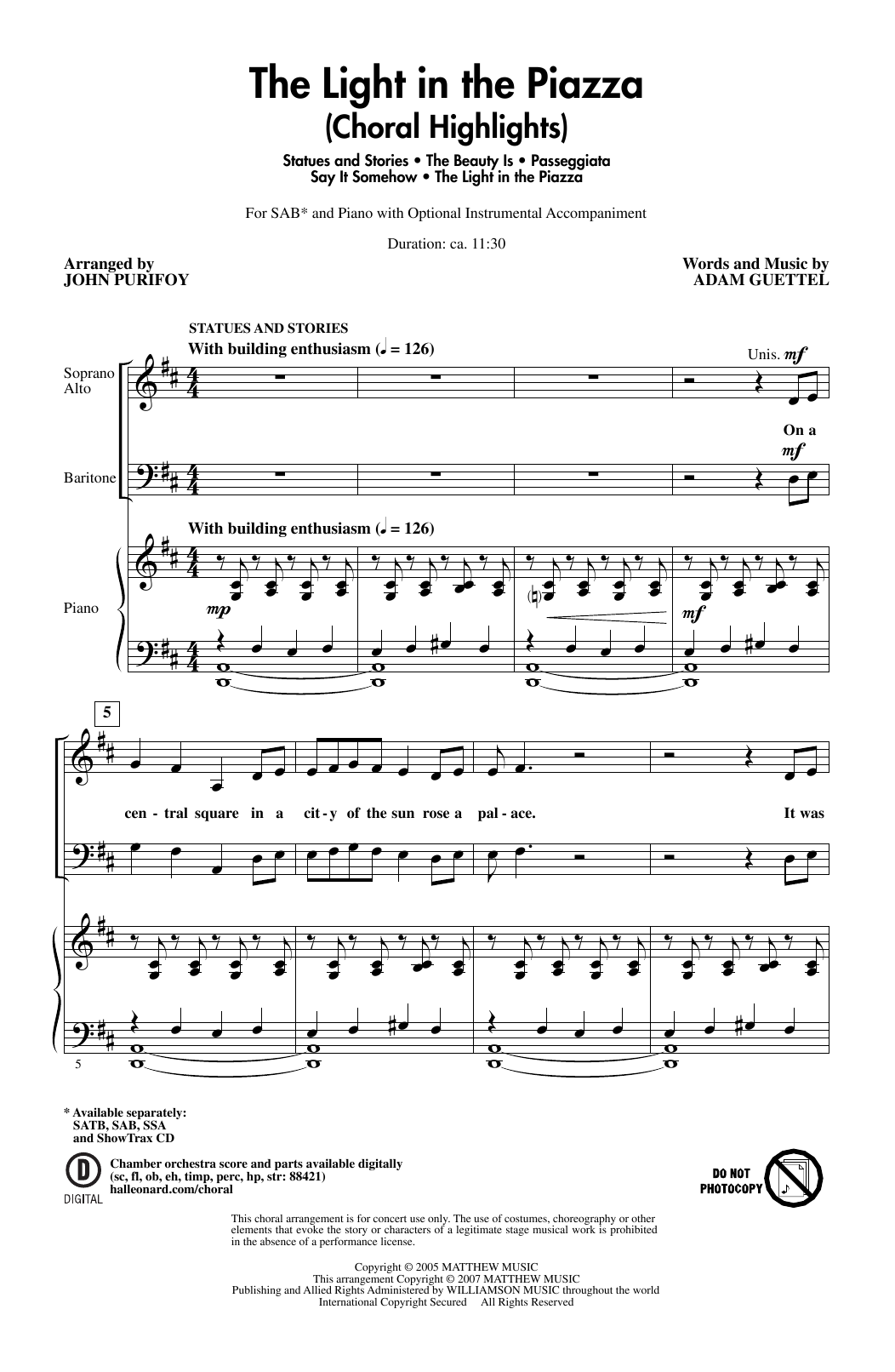 Download Adam Guettel The Light In The Piazza (Choral Highlig Sheet Music