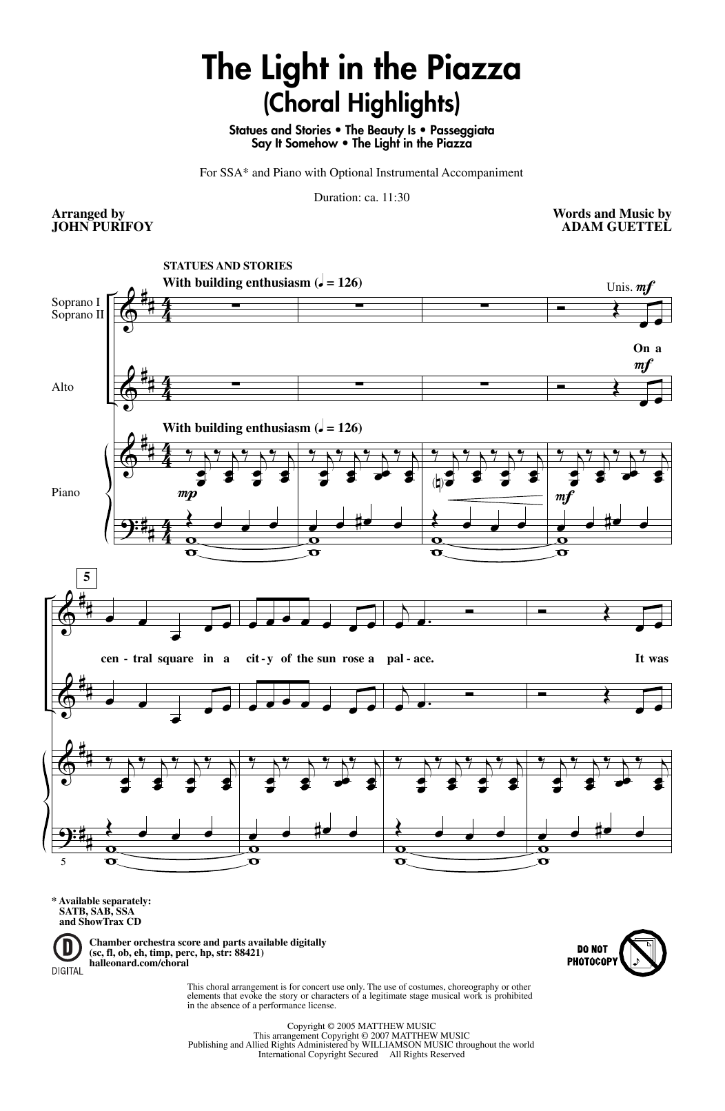 Download Adam Guettel The Light In The Piazza (Choral Highlig Sheet Music