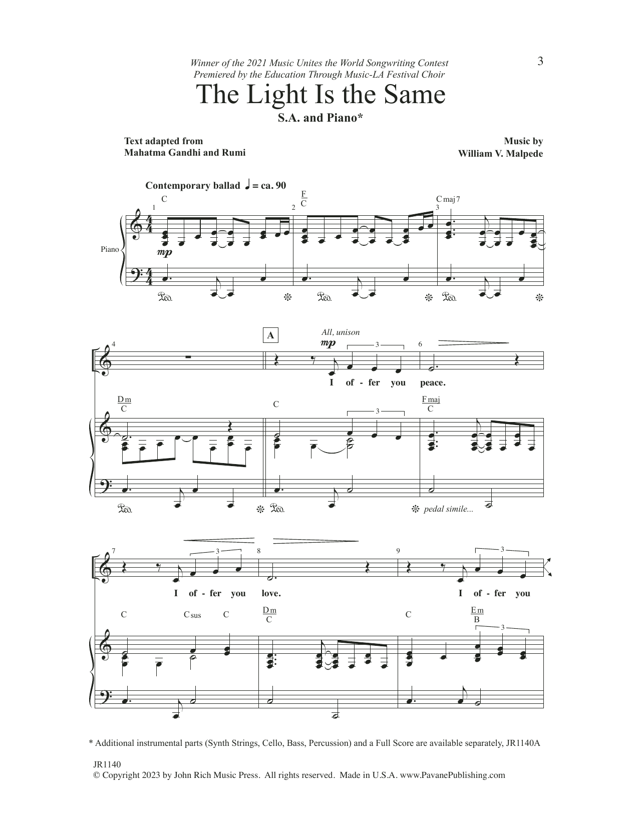 Download William V. Malpede The Light Is The Same Sheet Music