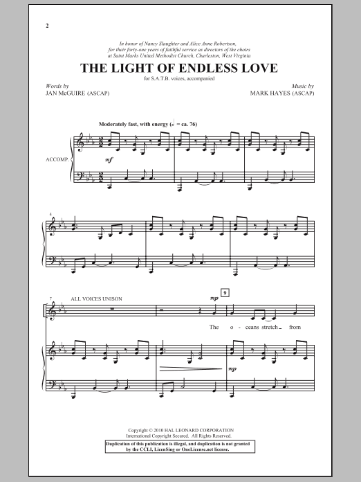 Download Mark Hayes The Light Of Endless Love Sheet Music