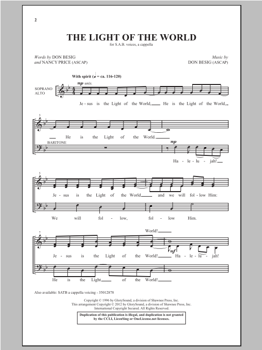 Download Don Besig The Light Of The World Sheet Music