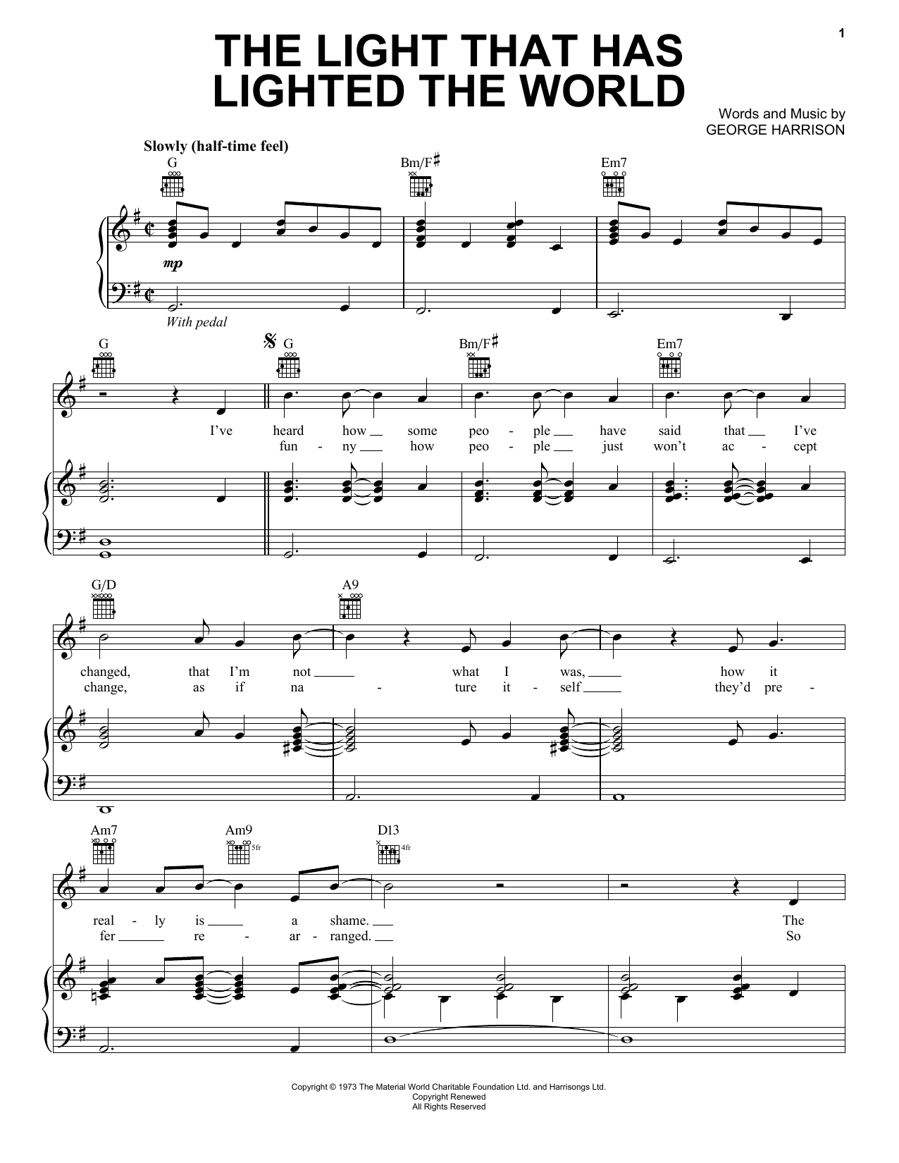 Download George Harrison The Light That Has Lighted The World Sheet Music