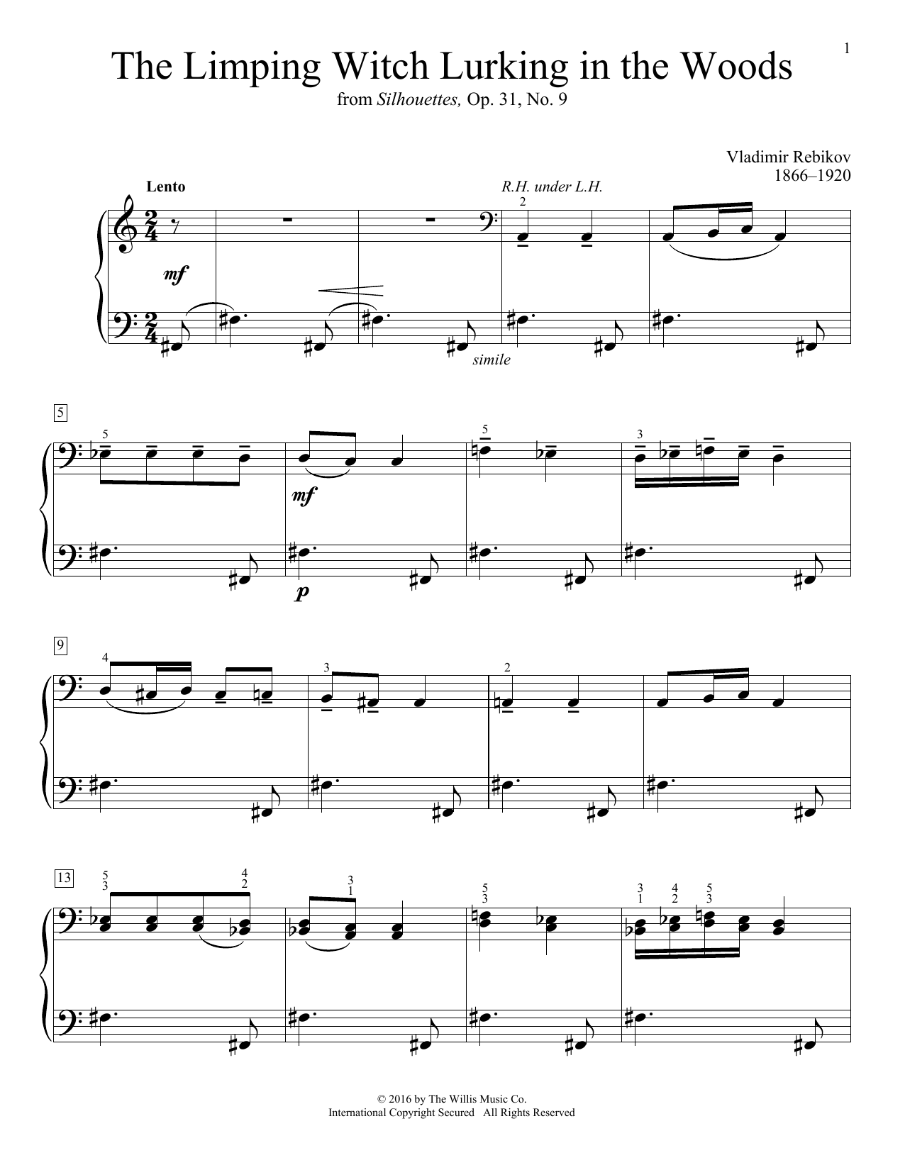 Download Vladimir Rebikov The Limping Witch Lurking In The Woods Sheet Music
