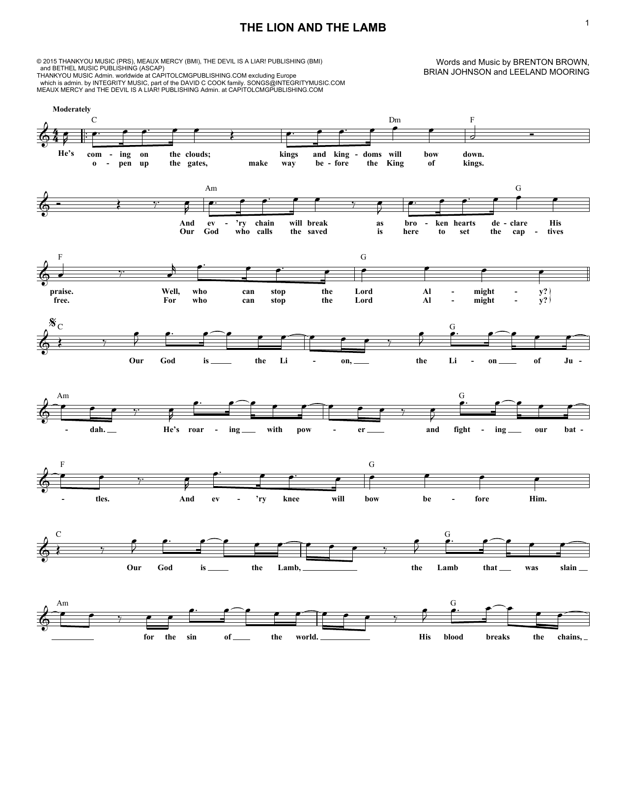 Download Big Daddy Weave The Lion And The Lamb Sheet Music