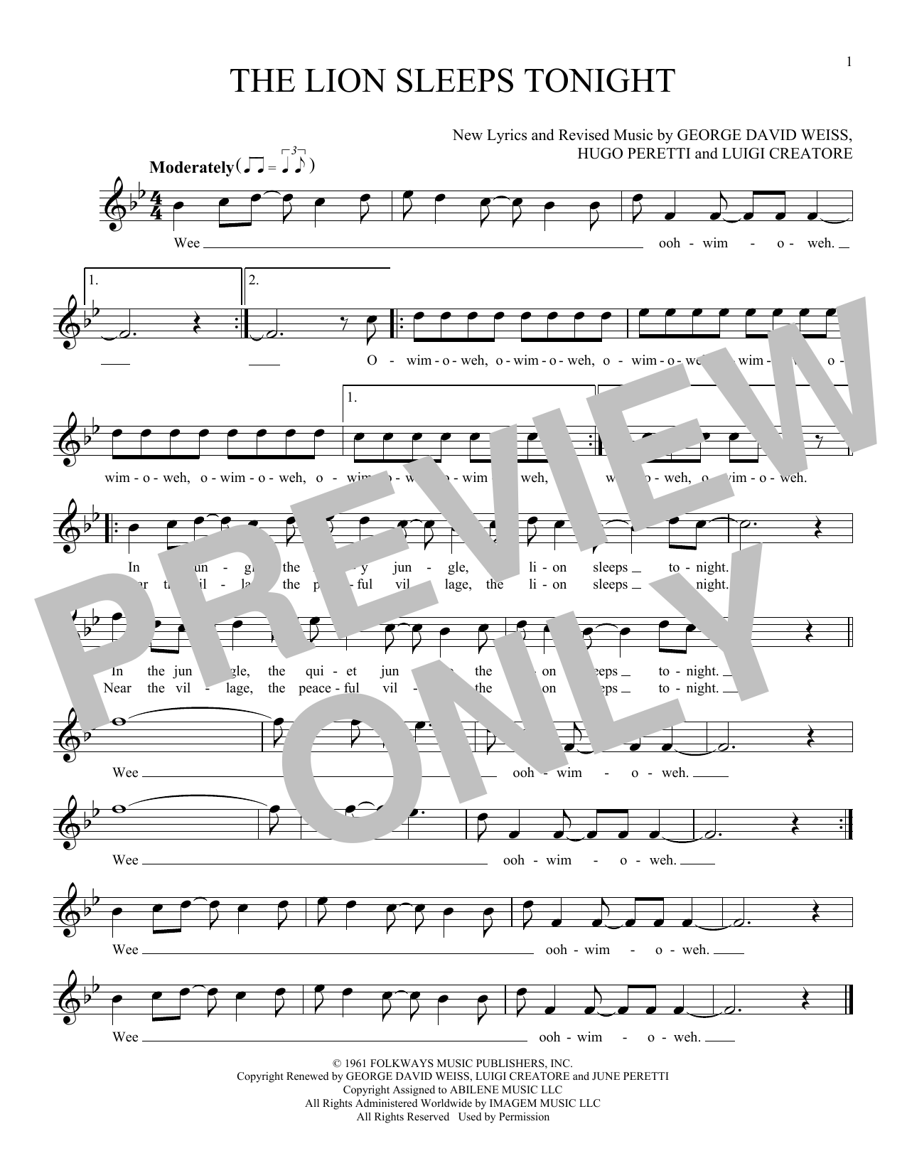 Download Tokens The Lion Sleeps Tonight Sheet Music