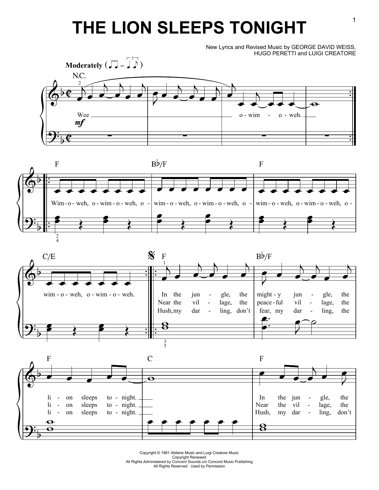Download Tokens The Lion Sleeps Tonight Sheet Music