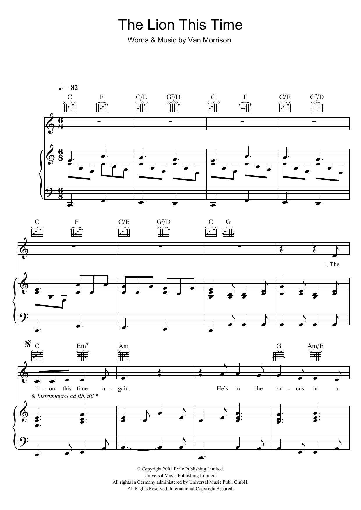 Download Van Morrison The Lion This Time Sheet Music