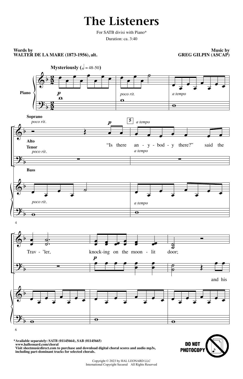 Download Greg Gilpin The Listeners Sheet Music