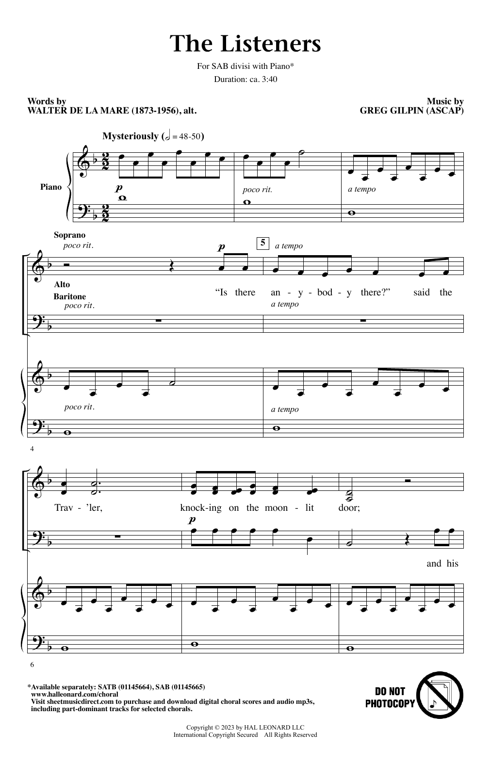 Download Greg Gilpin The Listeners Sheet Music