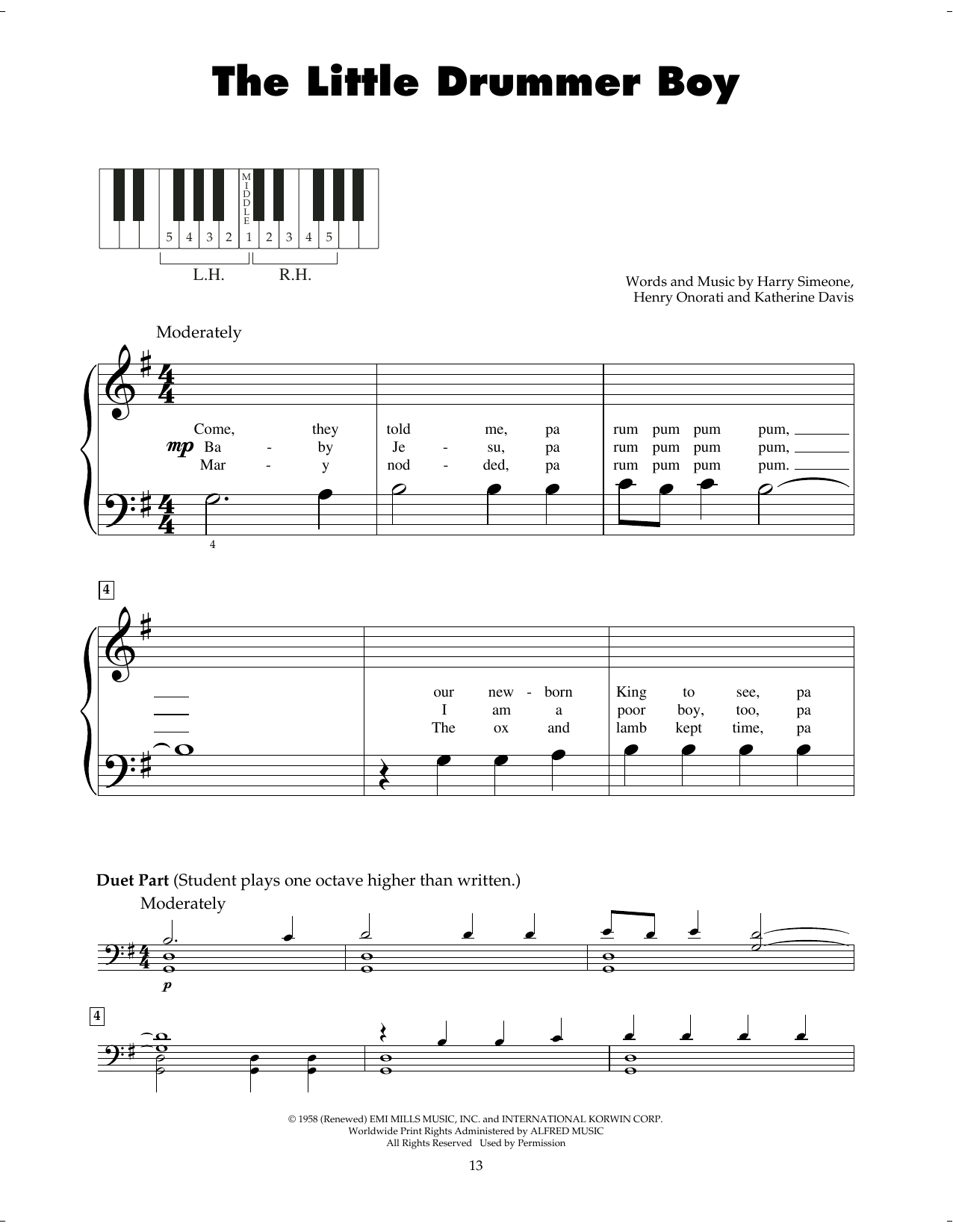 Katherine Davis The Little Drummer Boy sheet music notes printable PDF score
