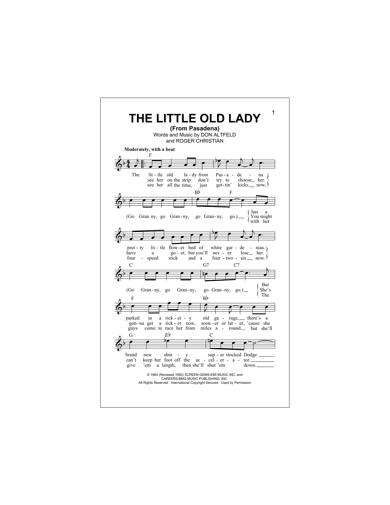 Download Jan & Dean The Little Old Lady (From Pasadena) Sheet Music