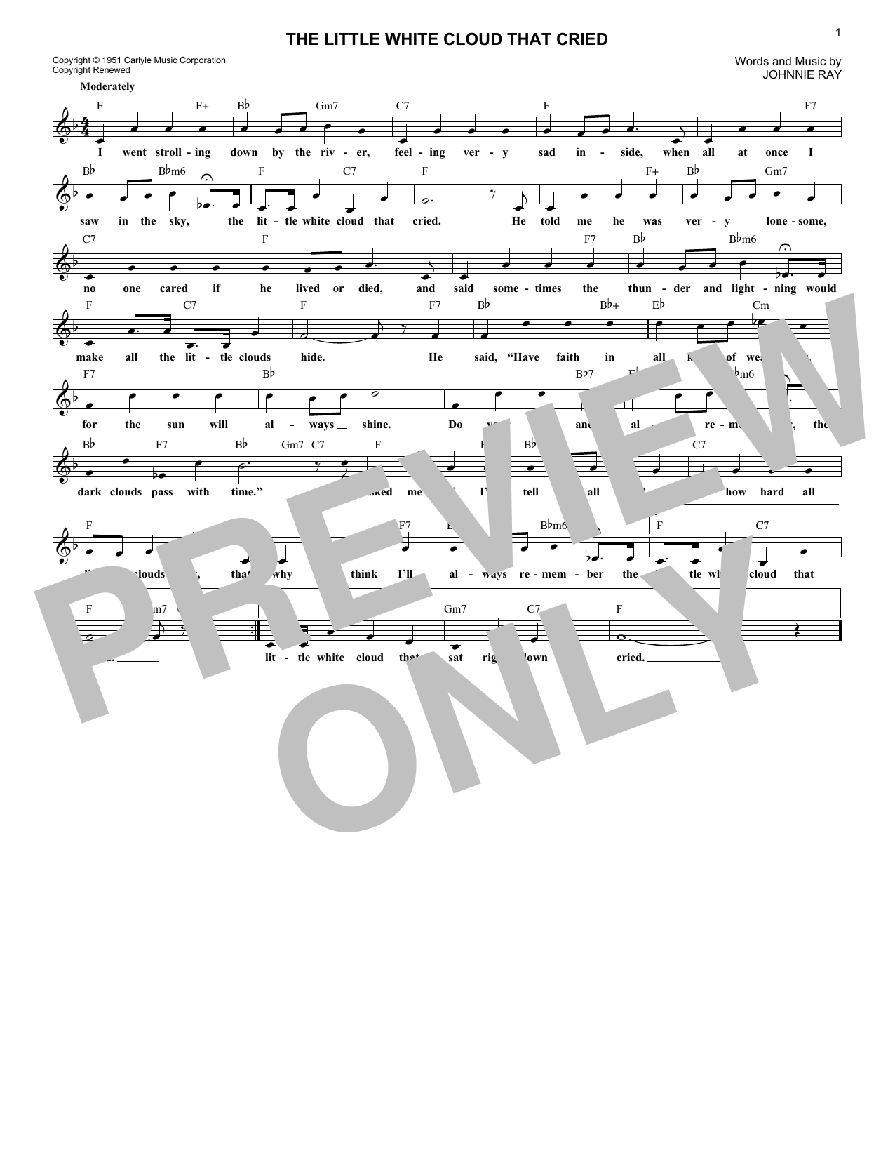 Download Johnnie Ray The Little White Cloud That Cried Sheet Music
