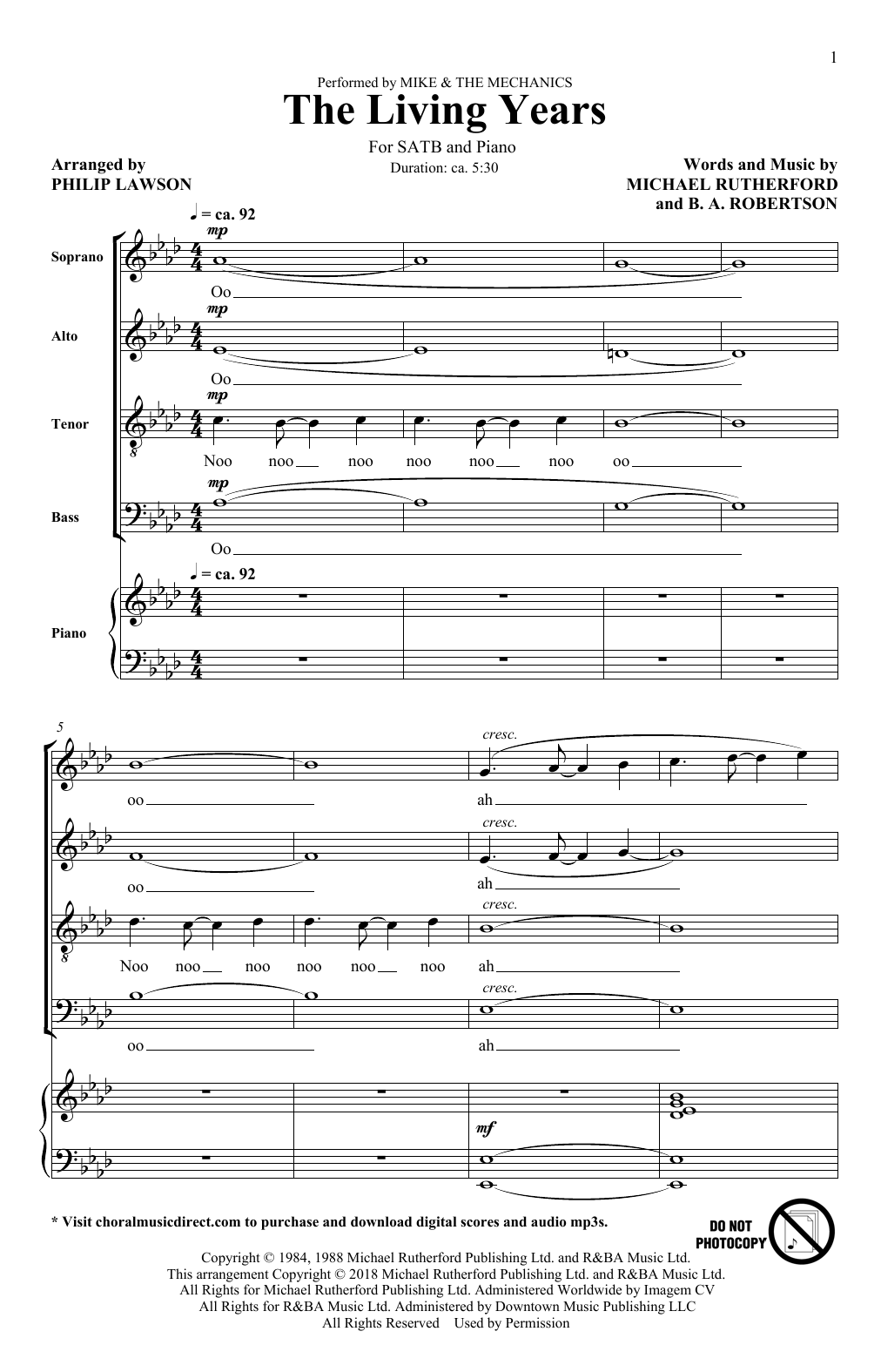 Download Mike and The Mechanics The Living Years (arr. Philip Lawson) Sheet Music