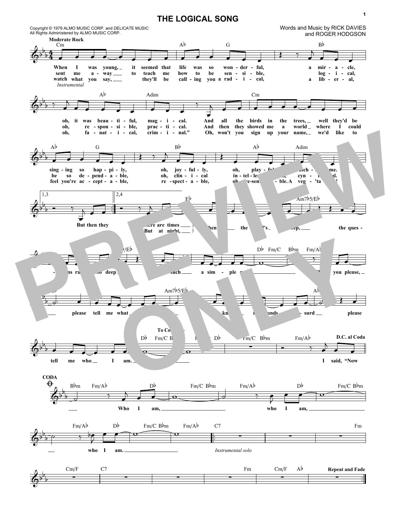 Download Supertramp The Logical Song Sheet Music
