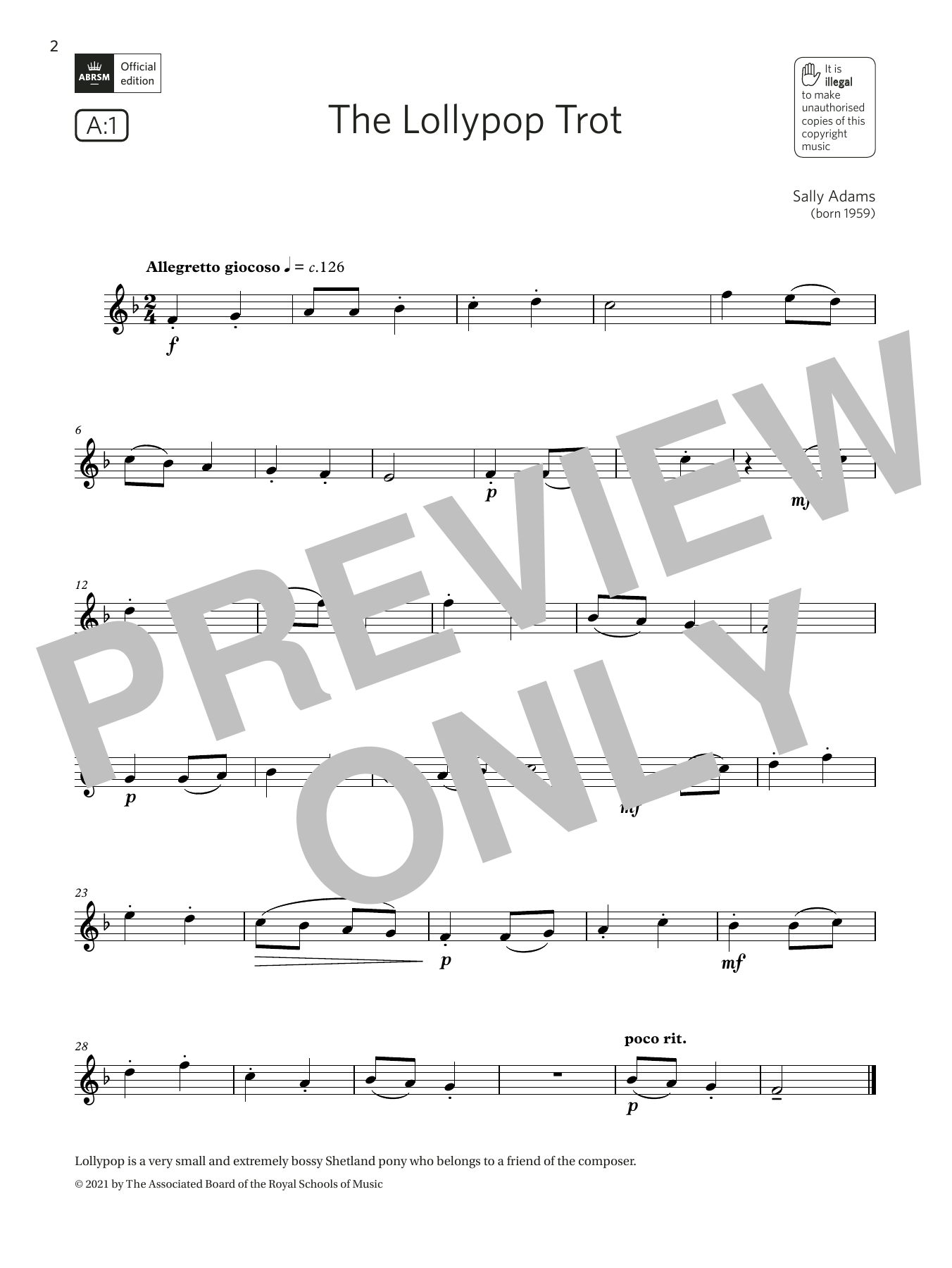 Download Sally Adams The Lollypop Trot (Grade 1 List A1 from Sheet Music