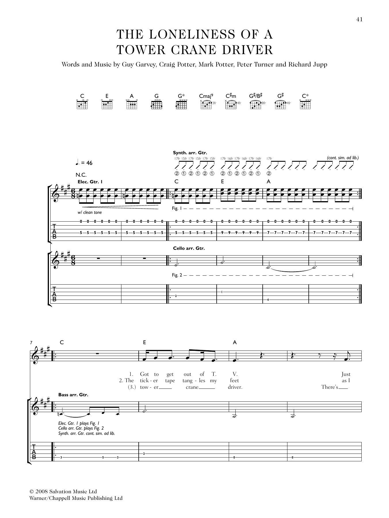 Download Elbow The Loneliness Of A Tower Crane Driver Sheet Music