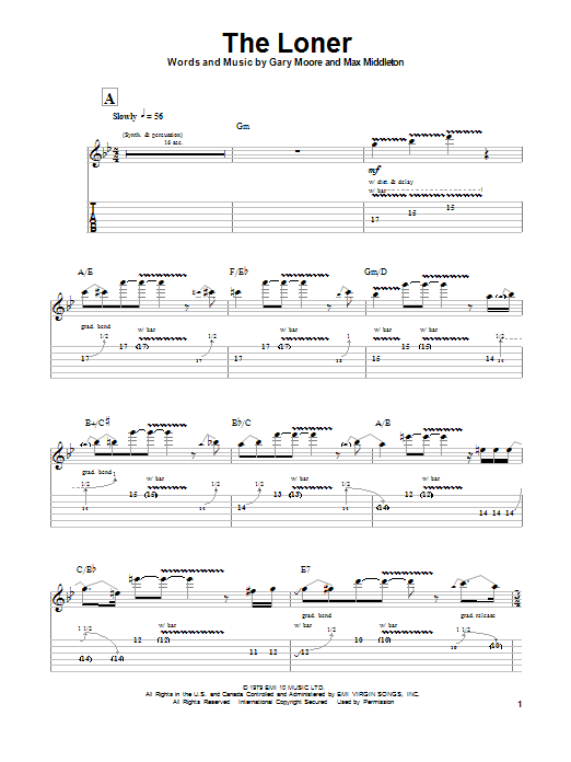 Download Gary Moore The Loner Sheet Music