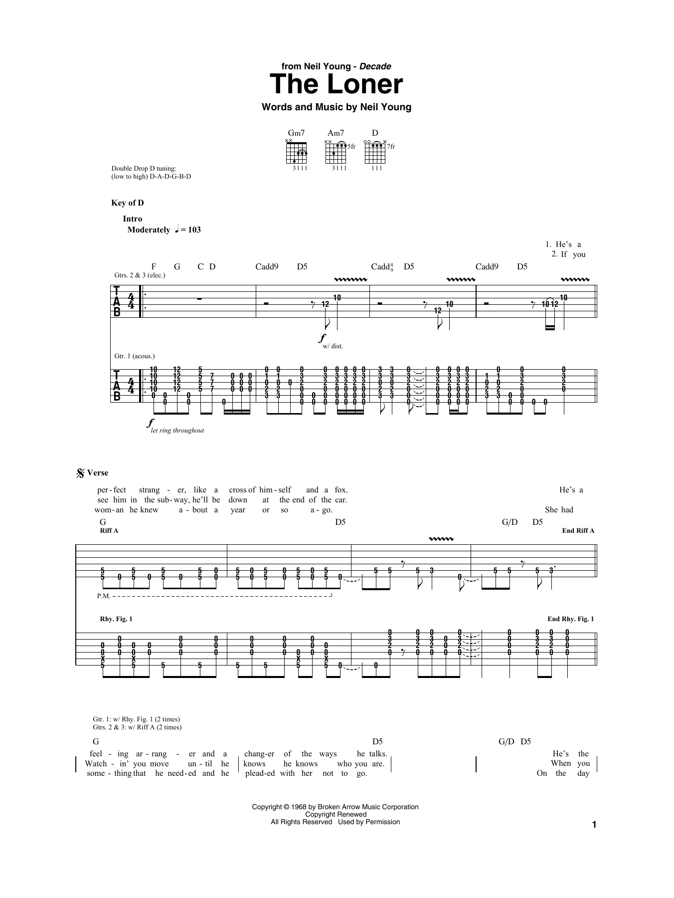 Download Neil Young The Loner Sheet Music