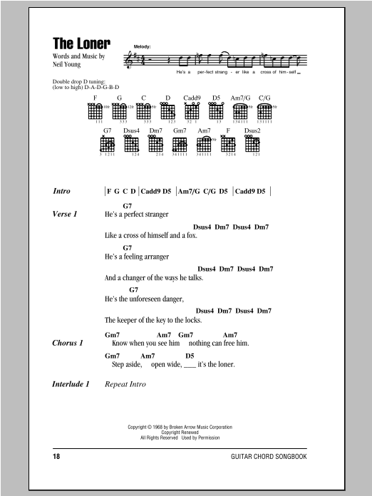 Download Neil Young The Loner Sheet Music