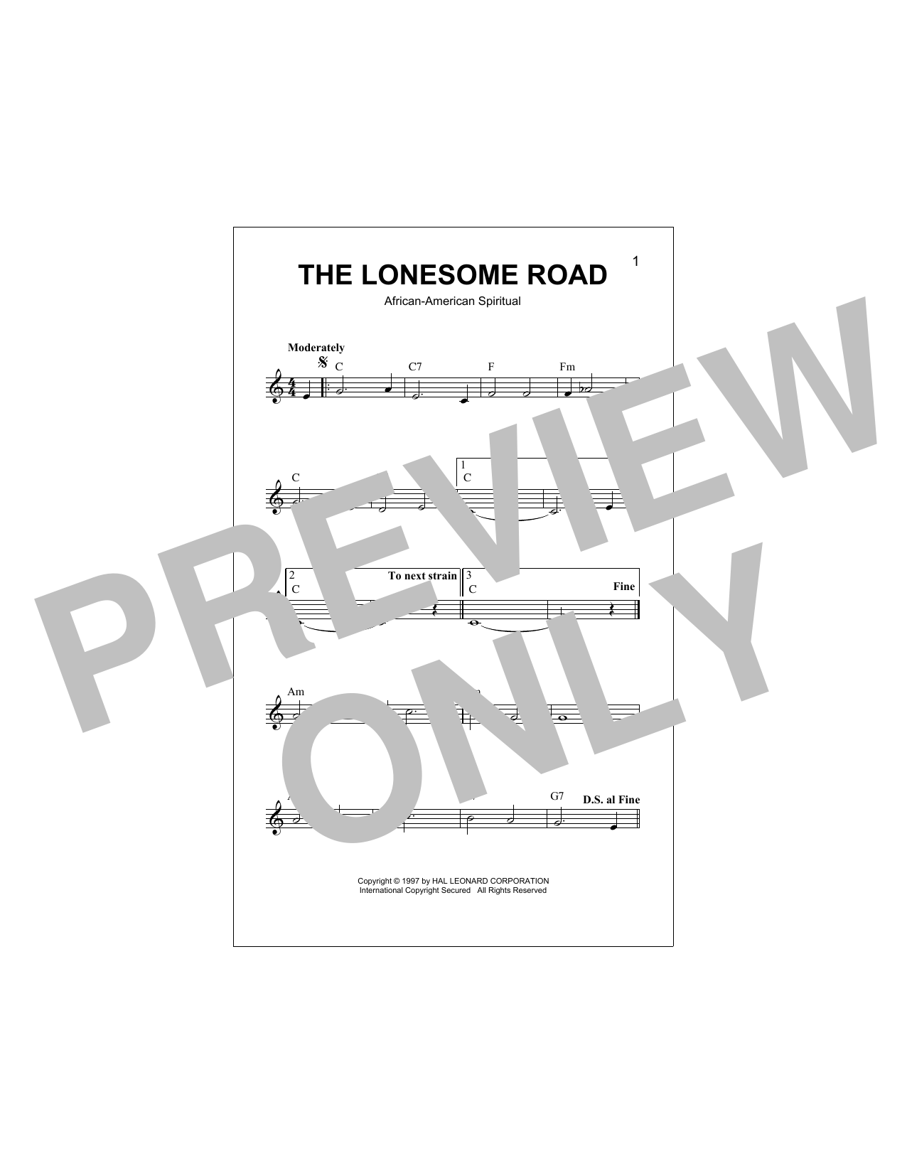 Download African-American Spiritual The Lonesome Road Sheet Music