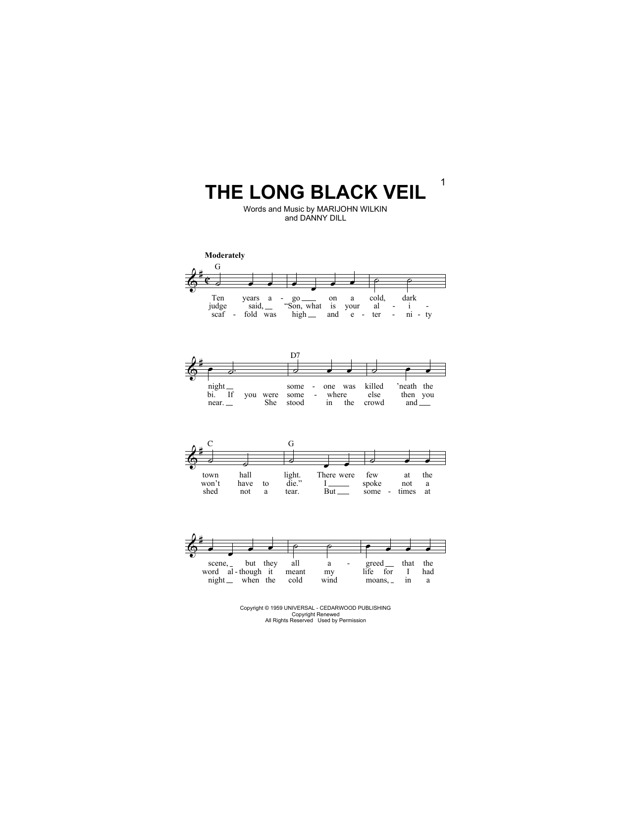 Download Lefty Frizzell The Long Black Veil Sheet Music