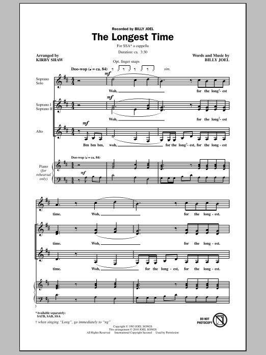 Download Kirby Shaw The Longest Time Sheet Music