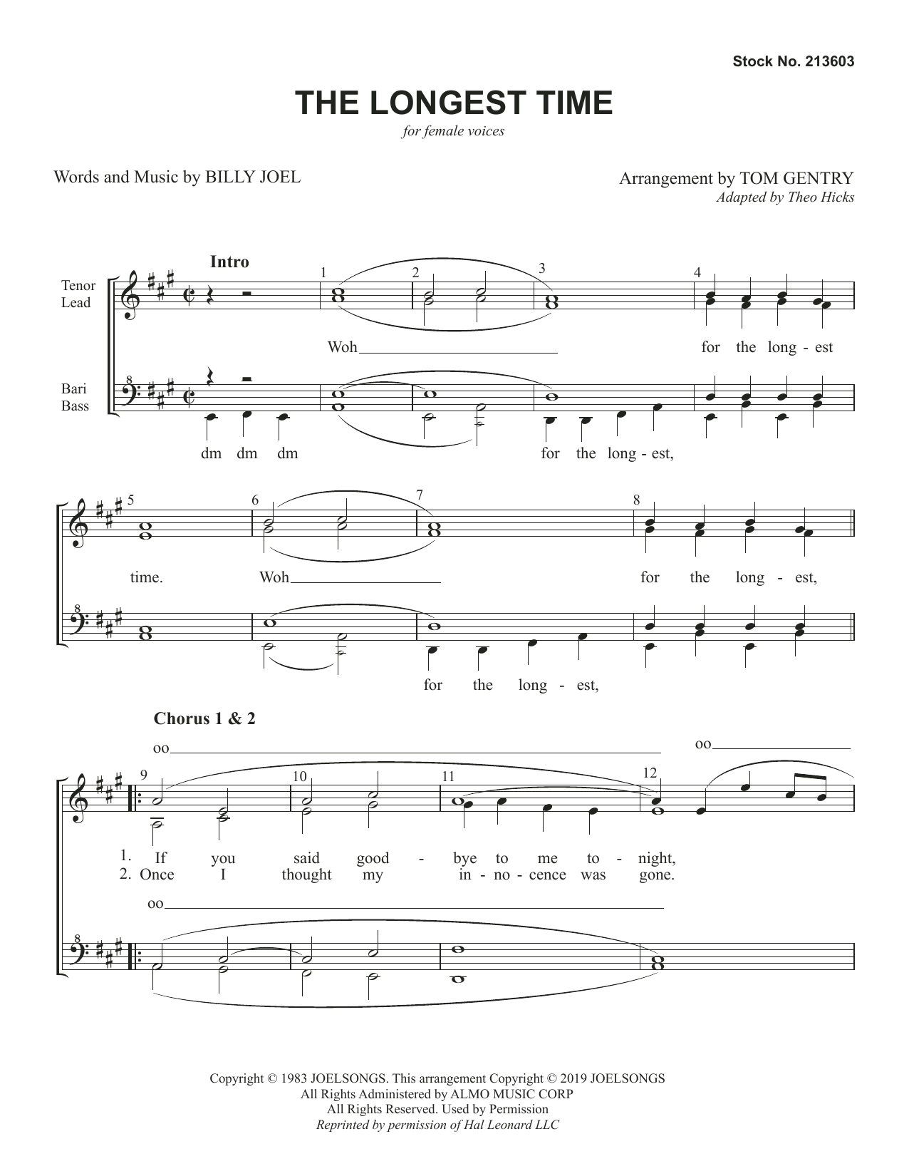 Download Billy Joel The Longest Time (arr. Tom Gentry) Sheet Music