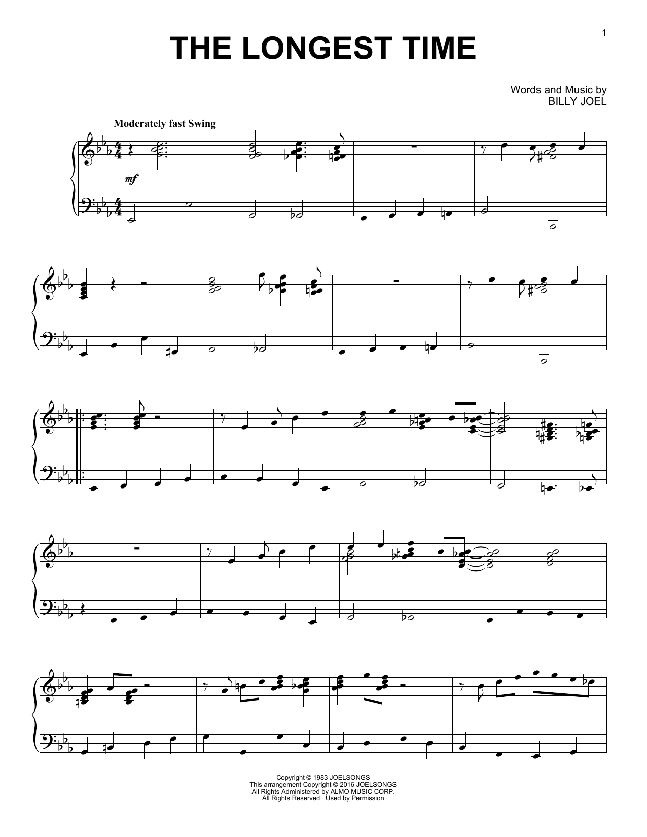Download Billy Joel The Longest Time [Jazz version] Sheet Music