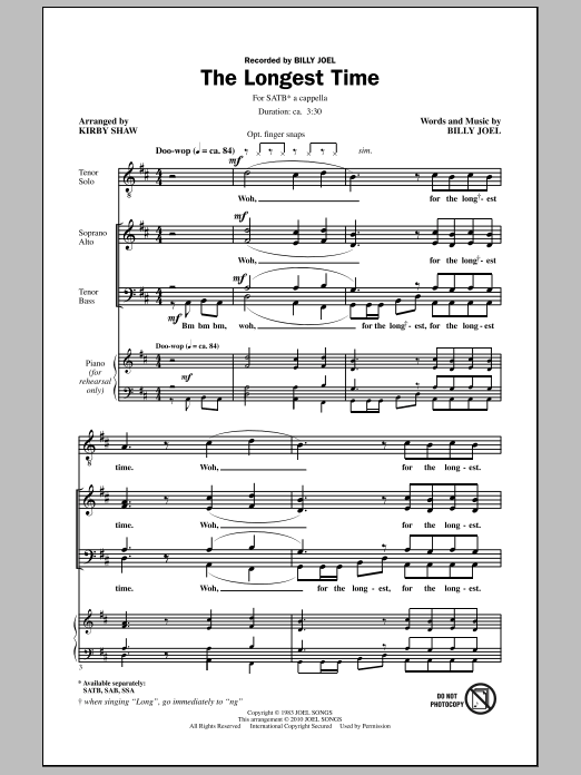 Download Kirby Shaw The Longest Time Sheet Music