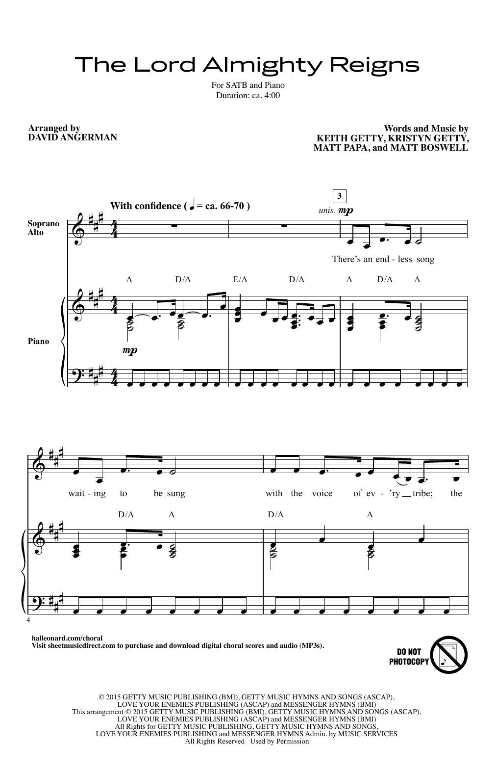 Keith & Kristyn Getty The Lord Almighty Reigns (arr. David Angerman) sheet music notes printable PDF score