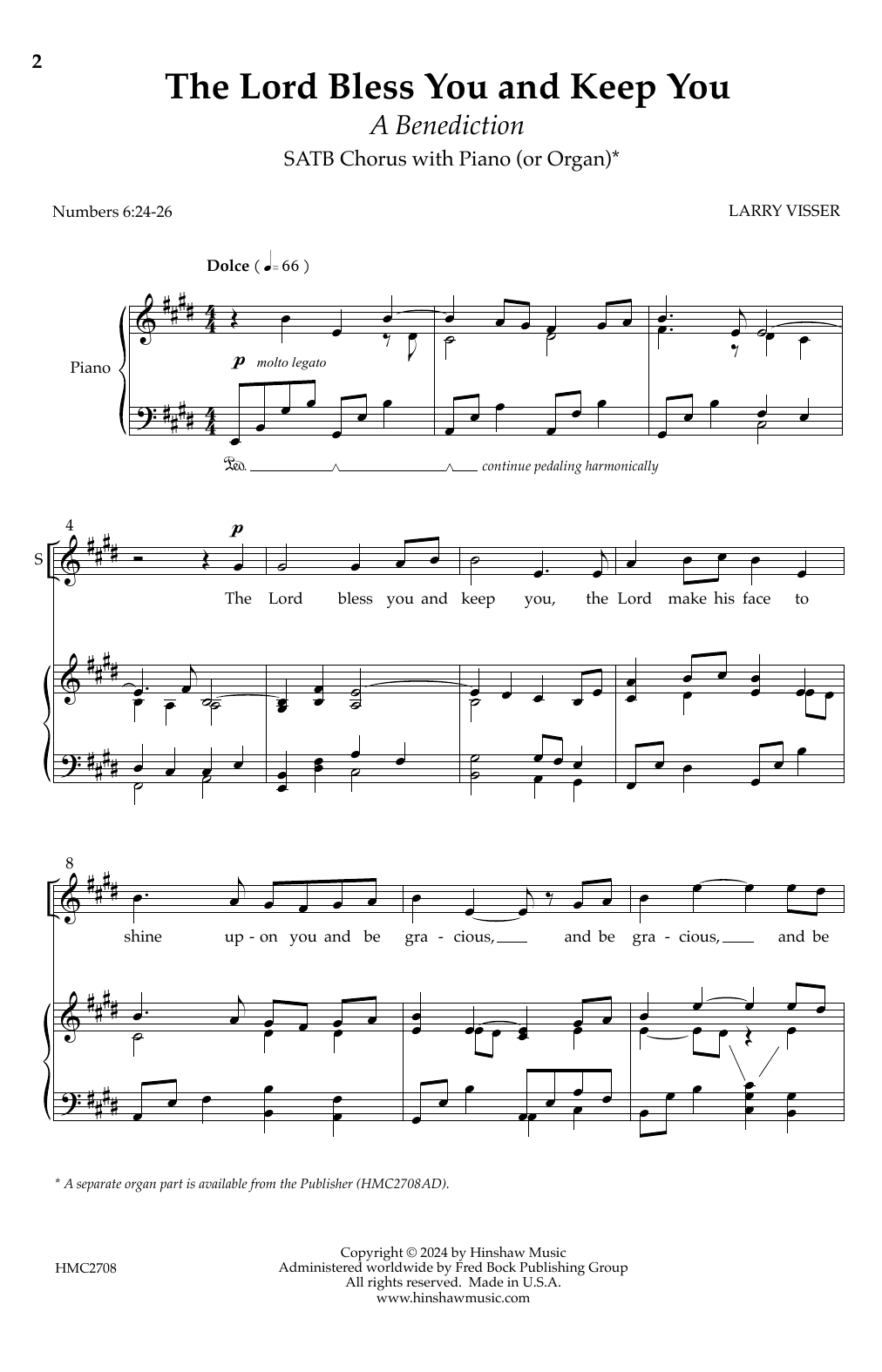 Download Larry Visser The Lord Bless You And Keep You (a Bene Sheet Music