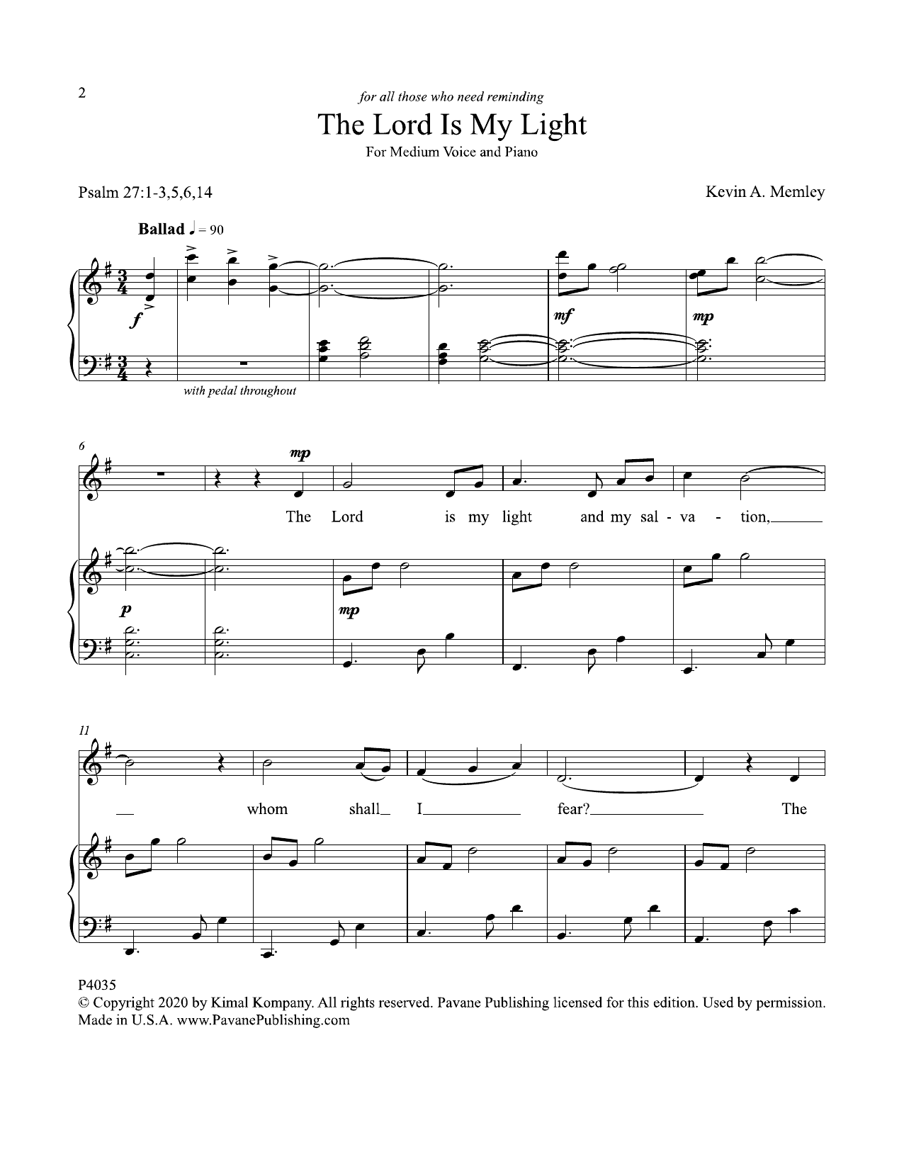 Download Kevin A. Memley The Lord Is My Light Sheet Music