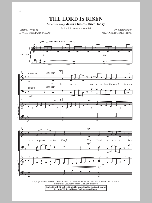 Download J. Paul Williams The Lord Is Risen Sheet Music