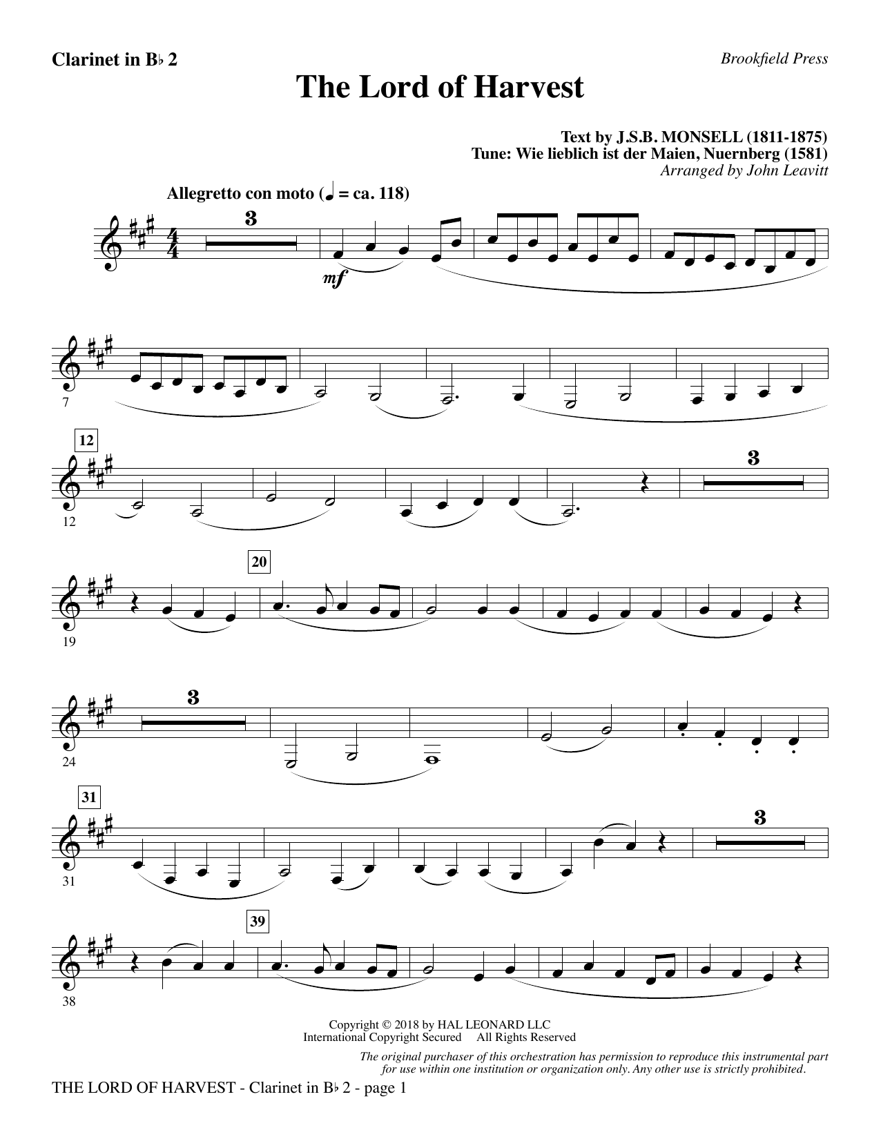 Download John Leavitt The Lord of Harvest - Bb Clarinet 2 Sheet Music