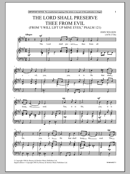 Download John Weldon The Lord Shall Preserve Thee From Evil Sheet Music