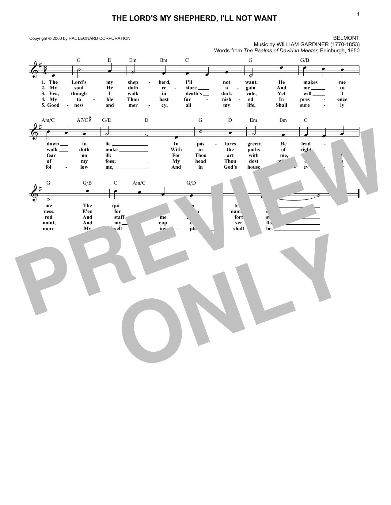 Download Scottish Psalter The Lord's My Shepherd, I'll Not Want Sheet Music
