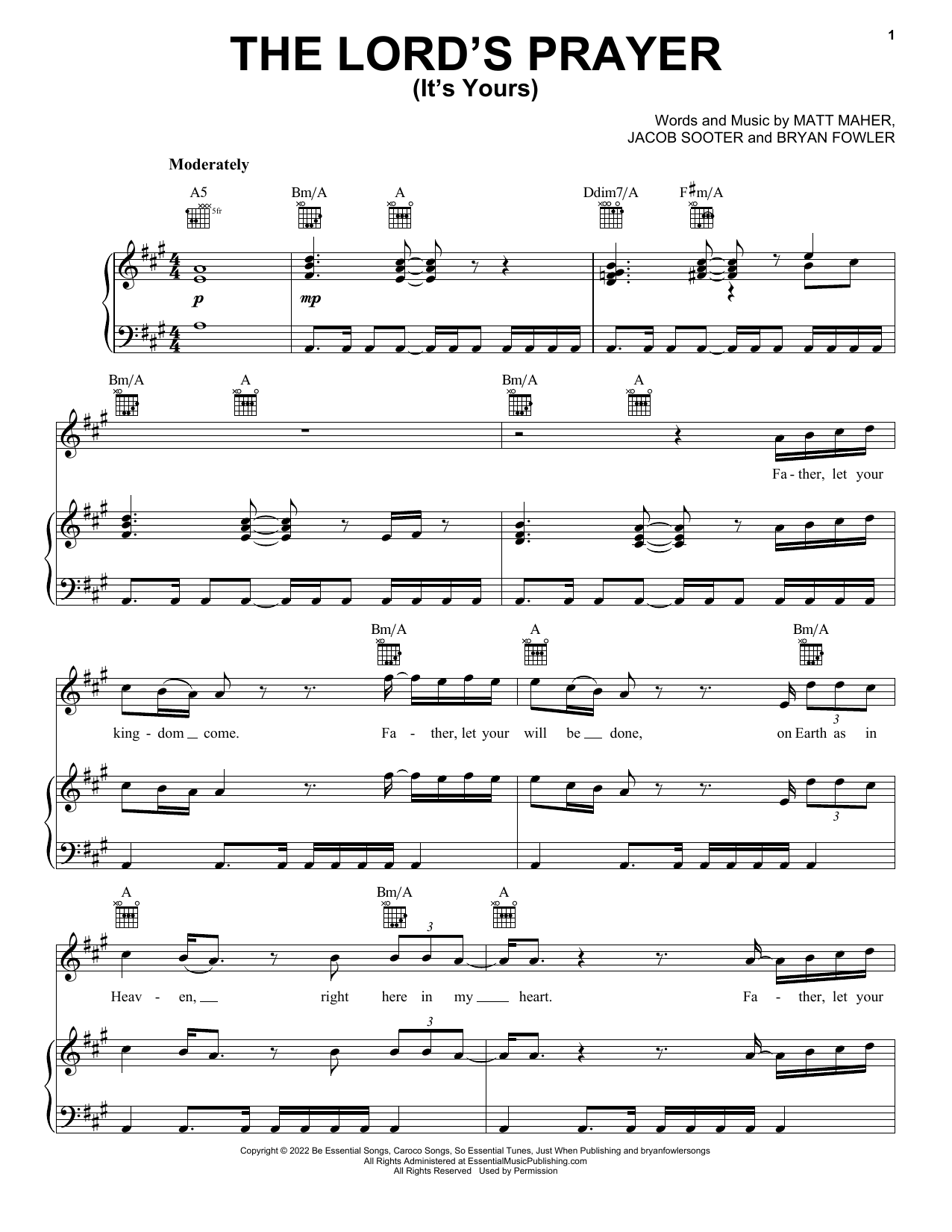 Download Matt Maher The Lord's Prayer (It's Yours) Sheet Music