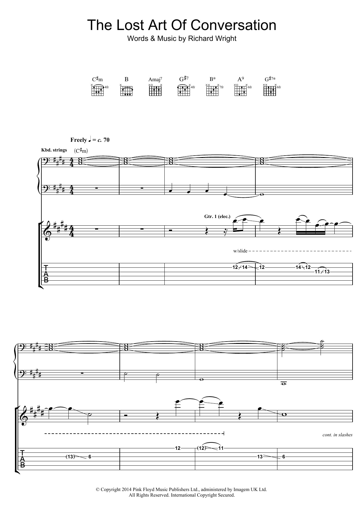 Download Pink Floyd The Lost Art Of Conversation Sheet Music
