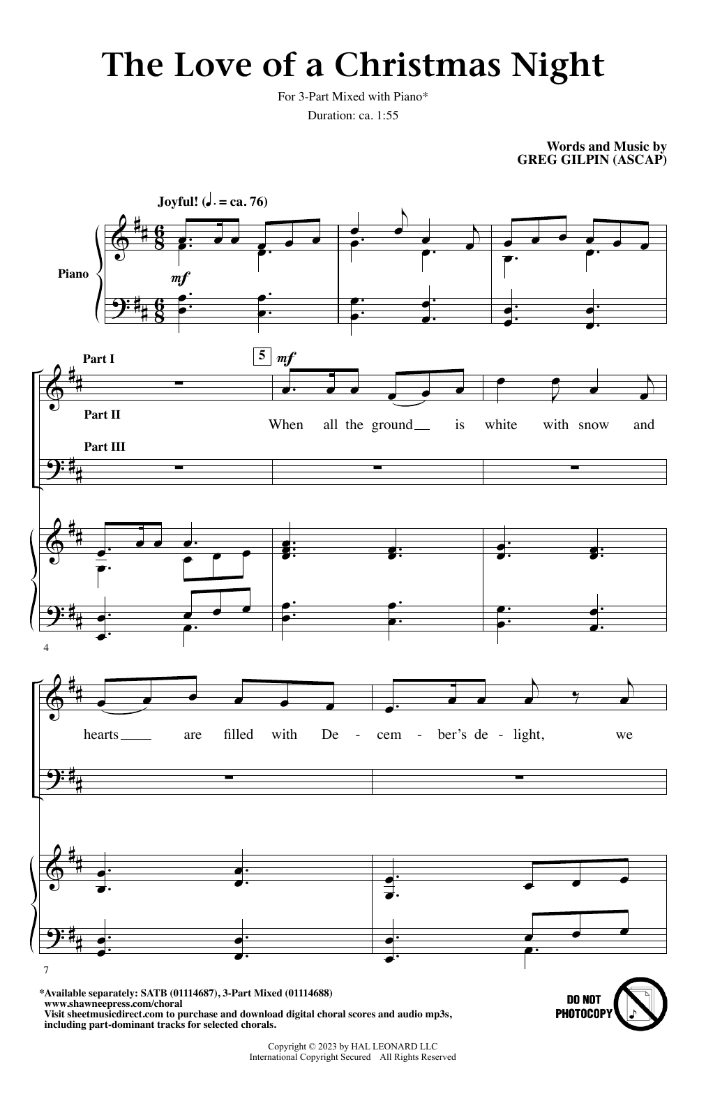 Download Greg Gilpin The Love Of A Christmas Night Sheet Music