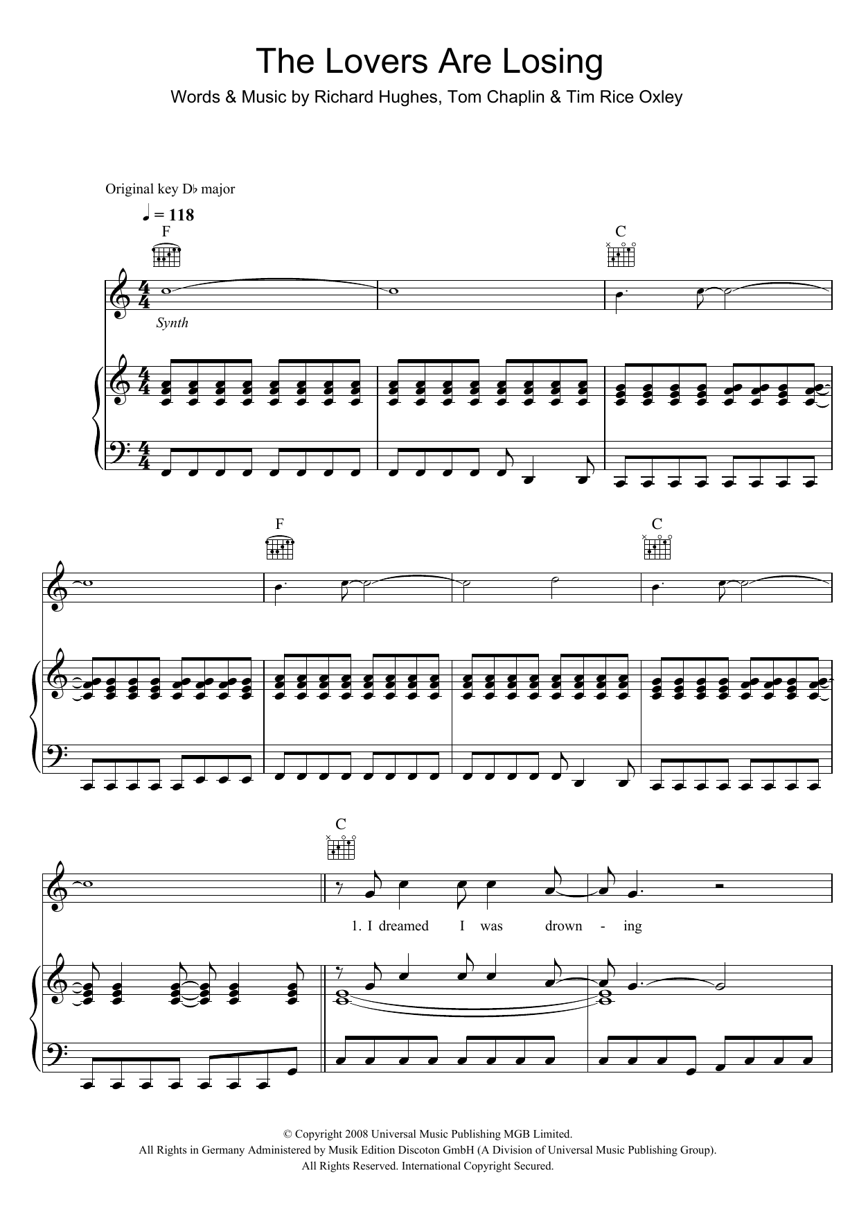 Download Keane The Lovers Are Losing Sheet Music