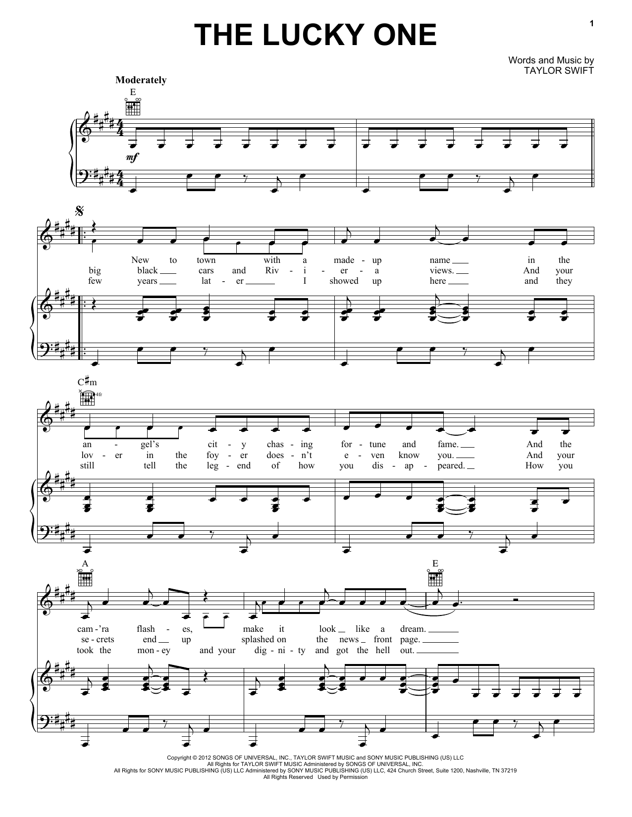 Download Taylor Swift The Lucky One Sheet Music