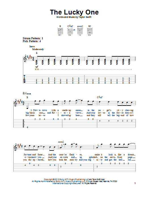 Download Taylor Swift The Lucky One Sheet Music