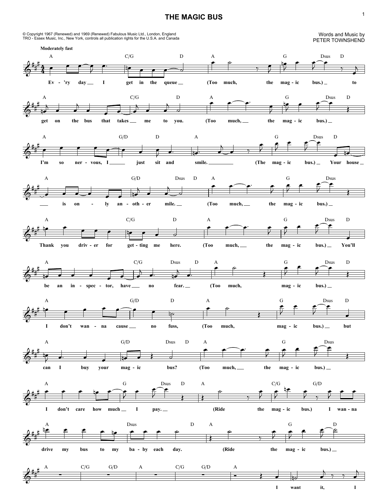 Download The Who The Magic Bus Sheet Music